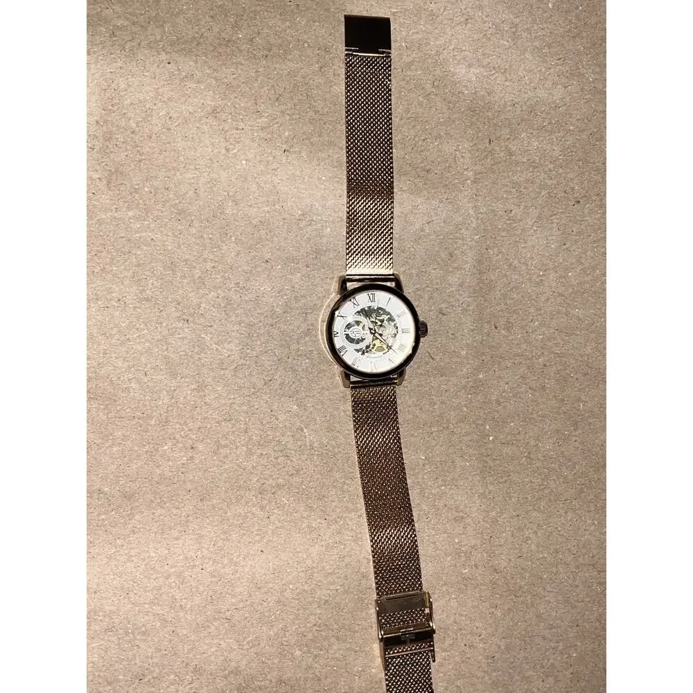 Forsining Women's Rose Gold Automatic Mechanical Skeleton Transparent Watch